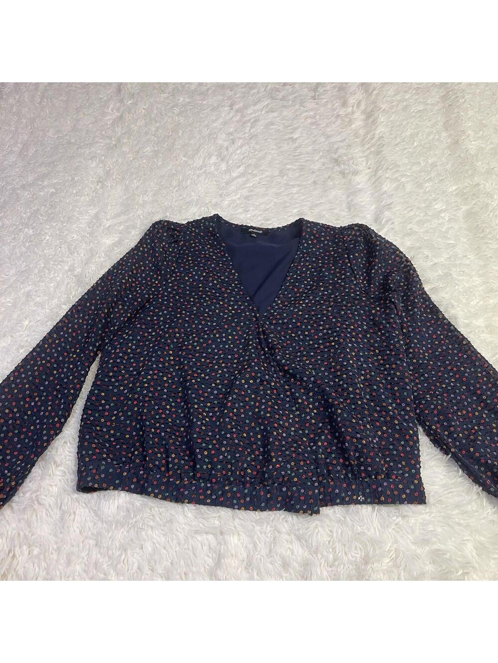 Madewell Lyric Wrap Top Women's Size M Sugar Dot Navy Blue